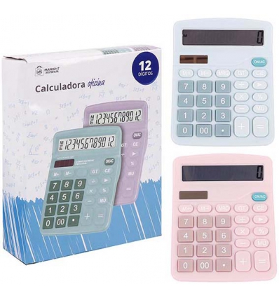 CALCULADORA DE OFICINA DE 12 DIGITOS SOLAR Y A PILAS CON COLORES PASTEL DE MARKET SUPREM A1997.