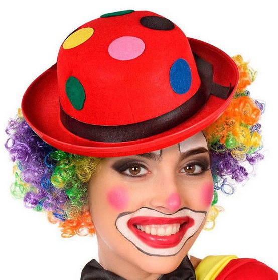 CARNAVAL SOMBRERO BOMBIN DE PAYASO ROJO CON LUNARES 50454