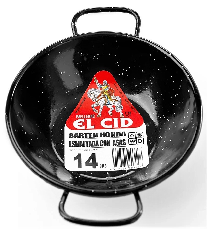 SARTEN HONDA DE PORCELANA DE 2 ASAS DE 14CM. ESMALTADAS.