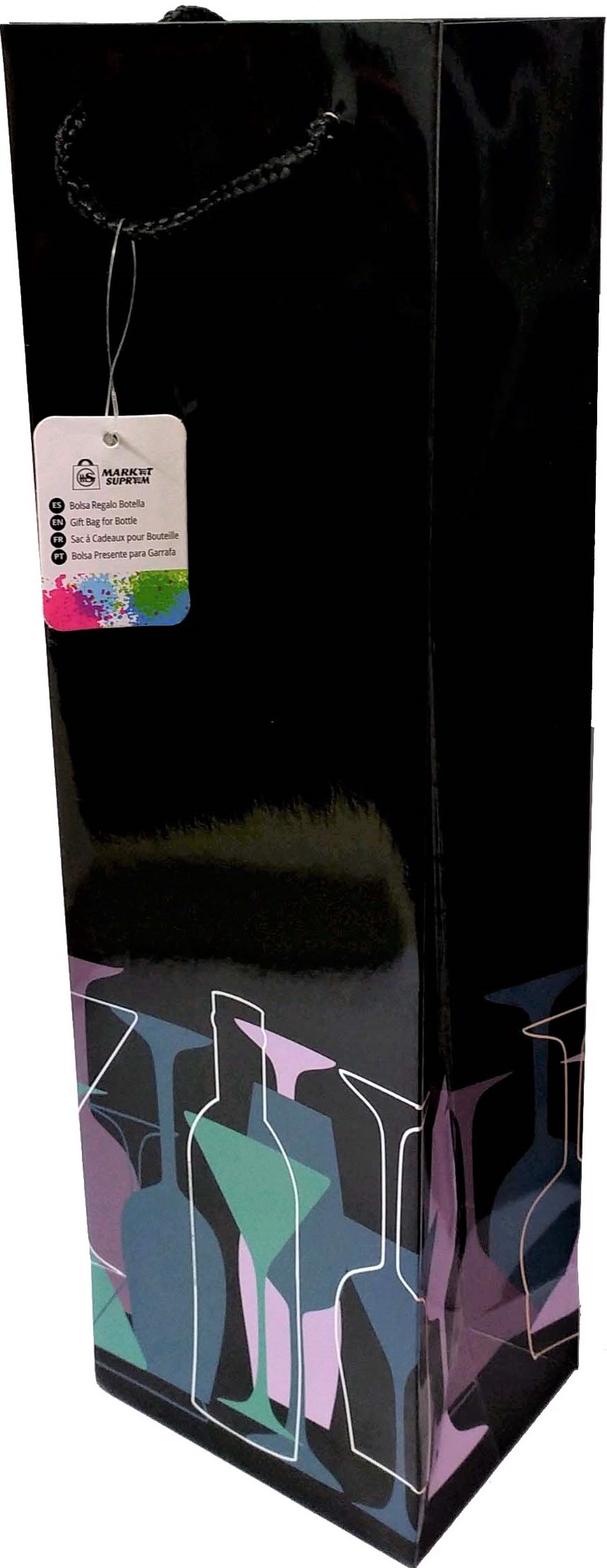 BOLSA DE REGALO PARA VINO. COLOR NEGRA Y METALIZADO. SURTIDOS.