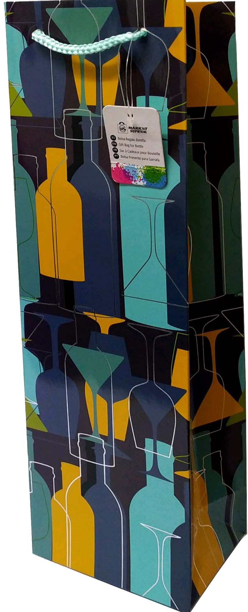 BOLSA DE REGALO PARA VINO. COLOR NEGRA Y METALIZADO. SURTIDOS.