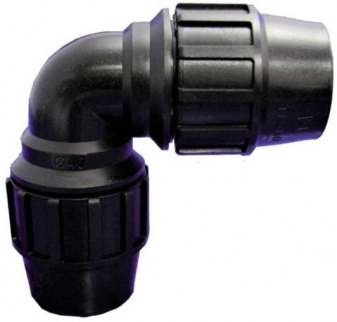 CODO DE RIEGO. MEDIDAS 50X50. DE 90º IGUAL. DE POLIPROPILENO NEGRO.