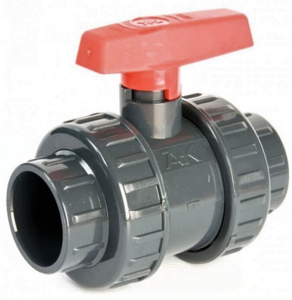 LLAVE VALVULA DE PASO DE PVC GRIS DE 32MM.