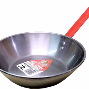 SARTEN DE HIERRO PULIDO HONDA DE 22CM. CON MANGO MARCA EL CID.