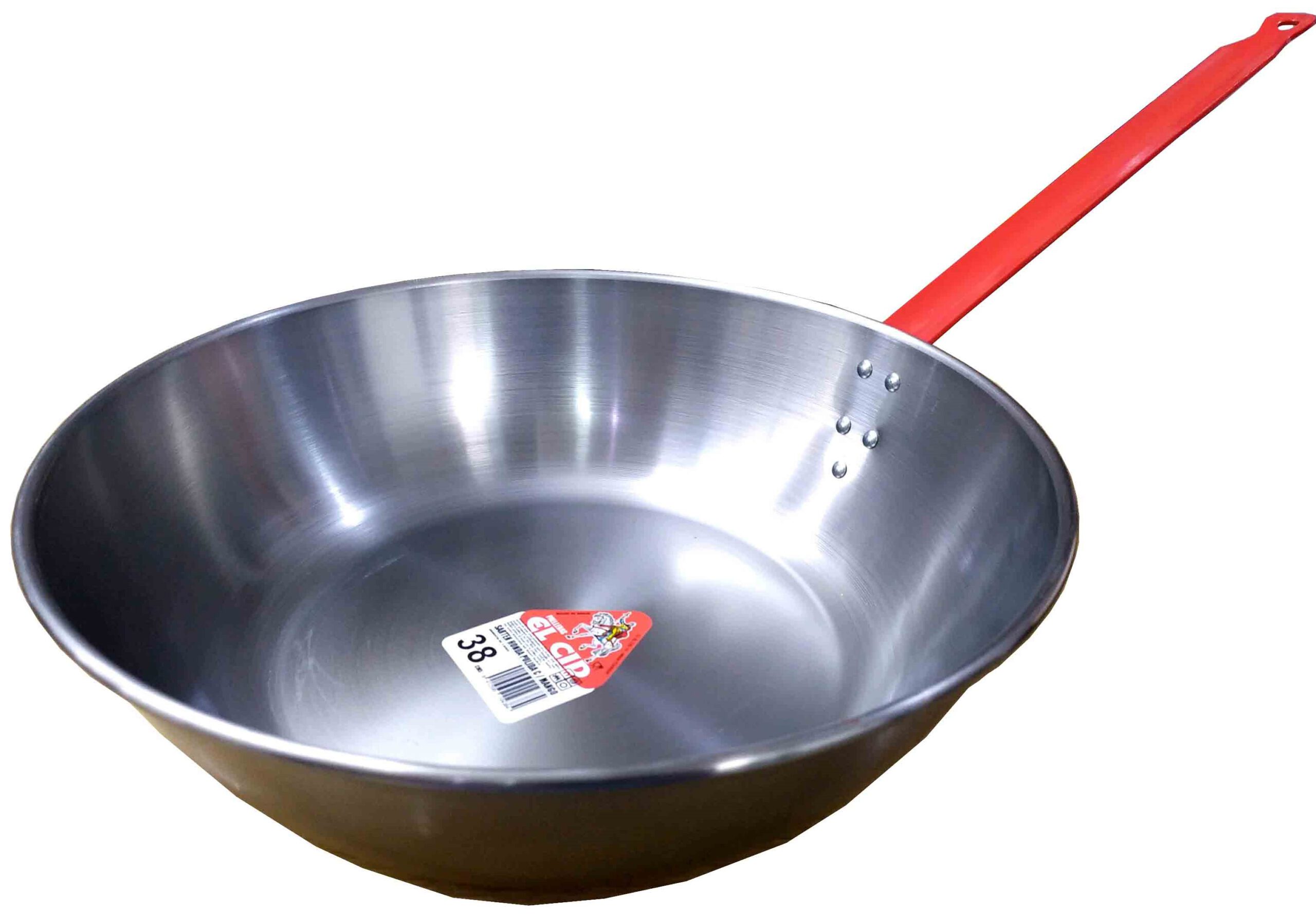 SARTEN DE HIERRO PULIDO HONDA DE 38CM. CON MANGO MARCA EL CID.