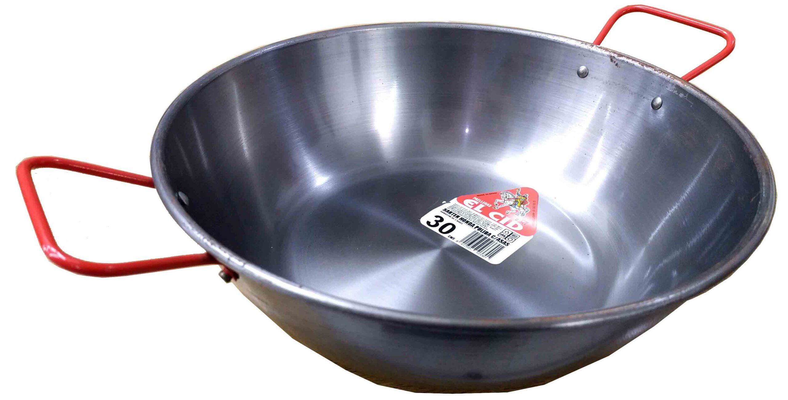 SARTEN DE HIERRO PULIDO HONDA DE 30CM. CON DOS ASAS MARCA EL CID.