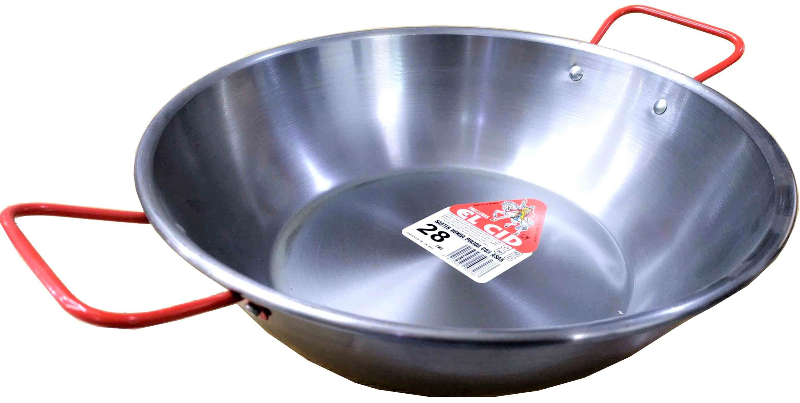 SARTEN DE HIERRO PULIDO HONDA DE 28CM. CON DOS ASAS MARCA EL CID.