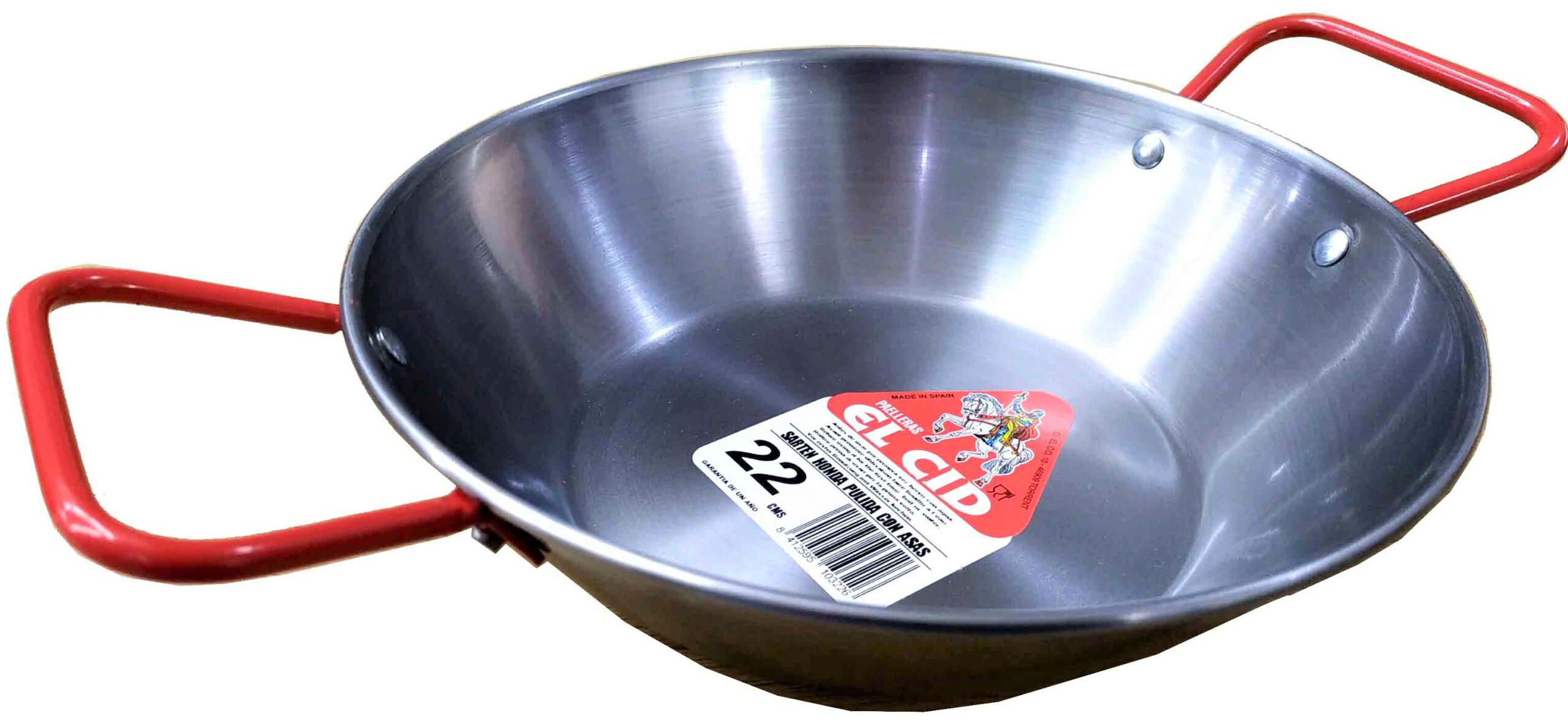 SARTEN DE HIERRO PULIDO HONDA DE 22CM. CON DOS ASAS MARCA EL CID.