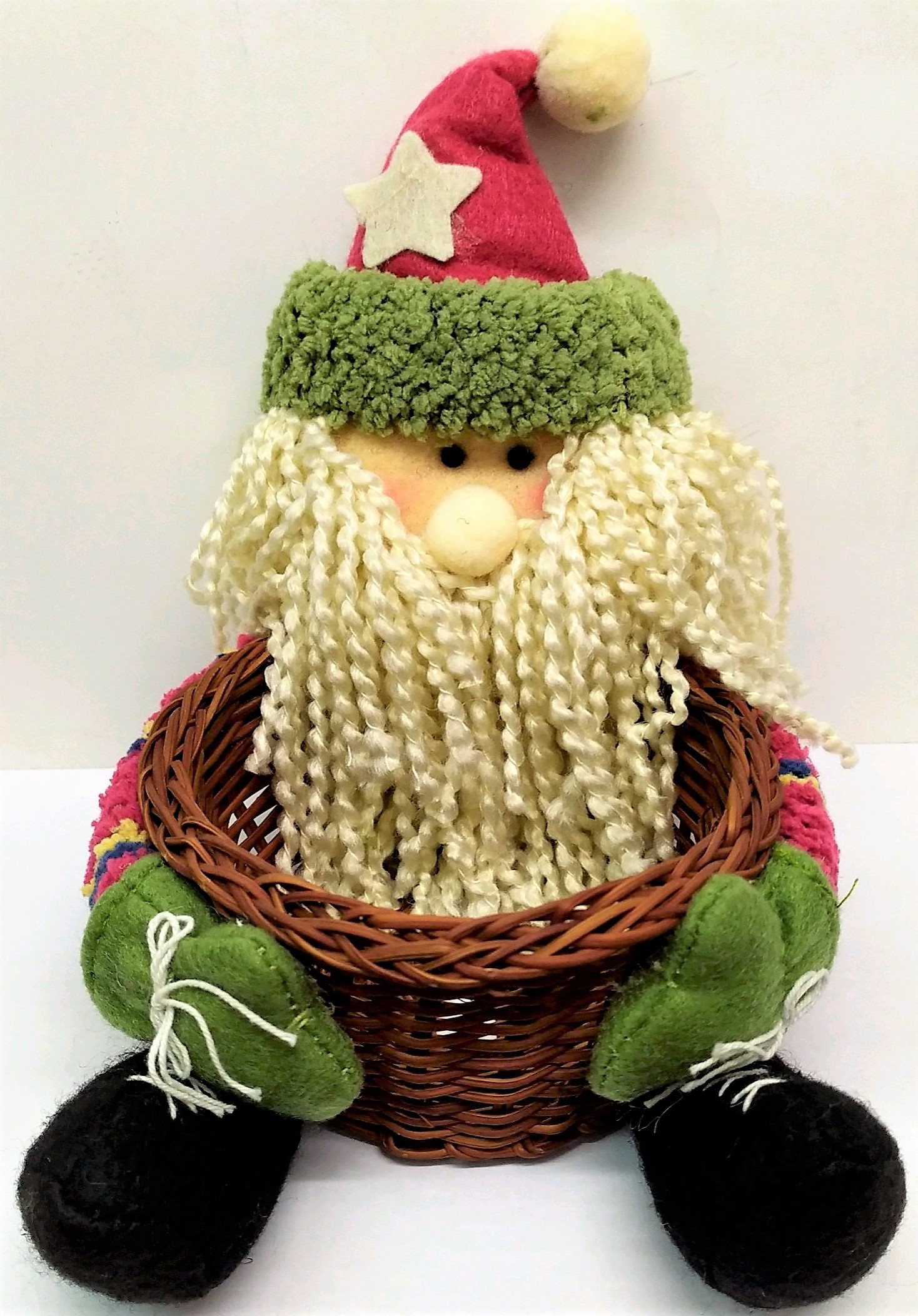 CESTA DE MIMBRE NAVIDEÑA DE PAPA NOEL o MUÑECO DE NIEVE. DE 8X5CM.