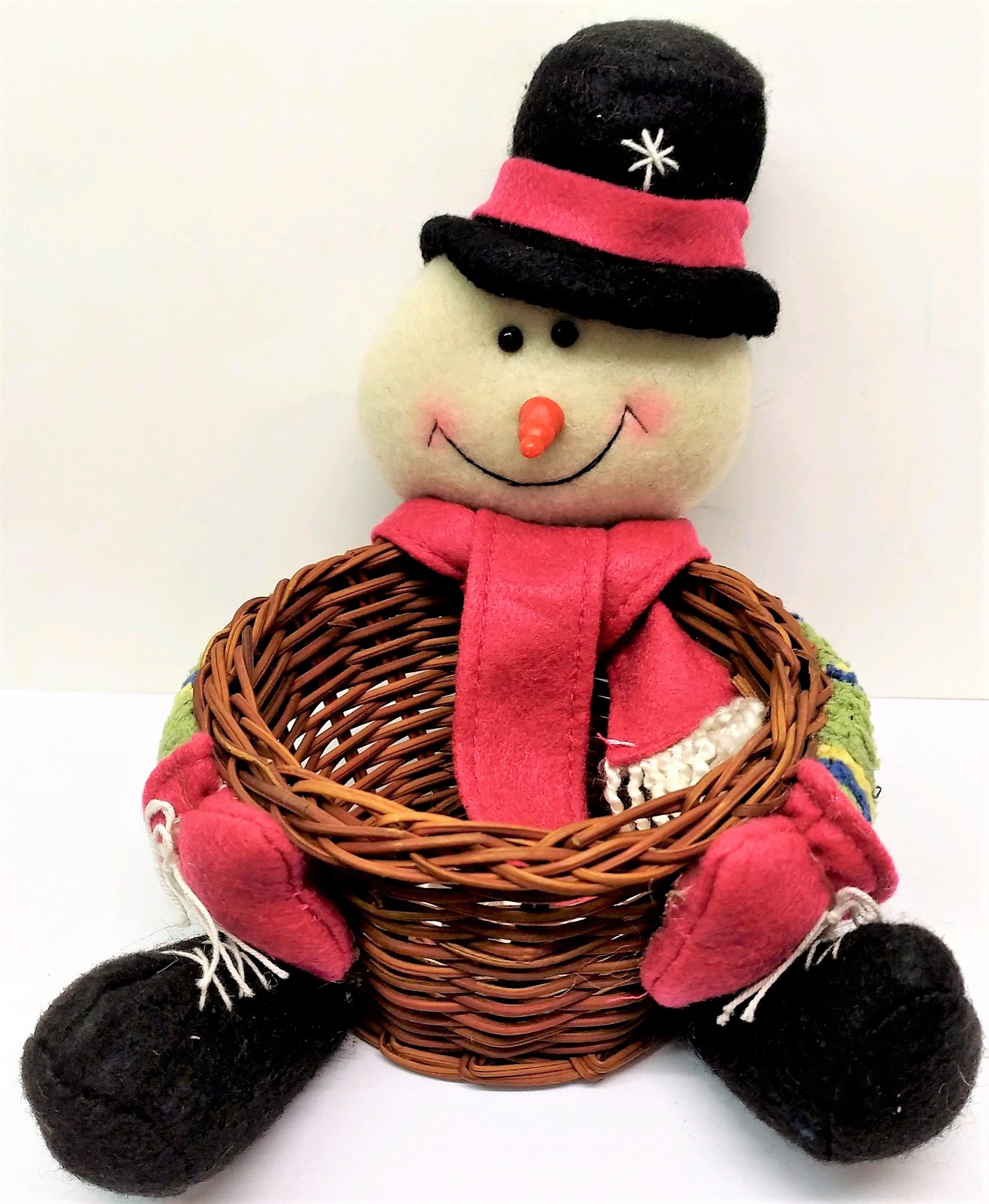 CESTA DE MIMBRE NAVIDEÑA DE PAPA NOEL o MUÑECO DE NIEVE. DE 8X5CM.