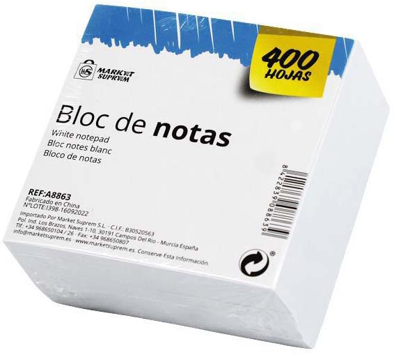 TACO BLOC DE NOTAS BLANCAS ENCOLADO DE 76X76MM Y 400 HOJAS DE MARKET SUPREM A8863