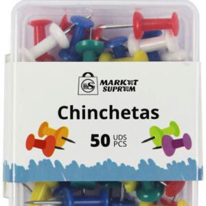 MARCADOR PINS CHINCHETAS DE COLORES SURTIDOS EN CAJA DE 50 UNIDADES DE MARKET SUPREM 44976.