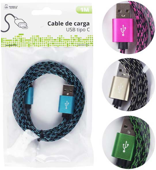 CABLE DE CARGA PARA MOVIL Y TABLET COMPATIBLE CON USB Y TIPO C Y CON 1M. DE CABLE.