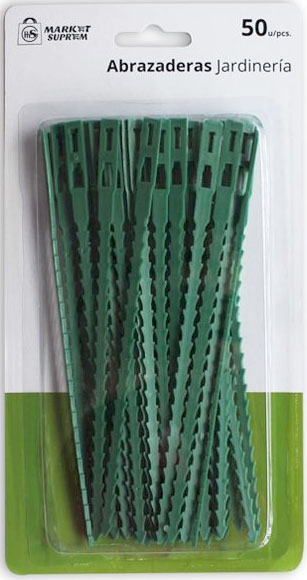 ABRAZADERA DE PLASTICO DE 17CM. VERDES PARA JARDIN EN SET DE 50 UNIDADES DE MARKET SUPREM 28569.