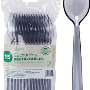 CUCHARA REUTILIZABLE EN SET DE 15 UNIDADES. DE 14CM. TRANSPARENTE. APTO PARA LAVAVAJILLAS. PRECIO POR SET.