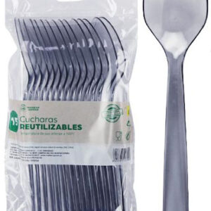 CUCHARA REUTILIZABLE EN SET DE 15 UNIDADES. DE 18CM. TRANSPARENTE. APTO PARA LAVAVAJILLAS. PRECIO POR SET.