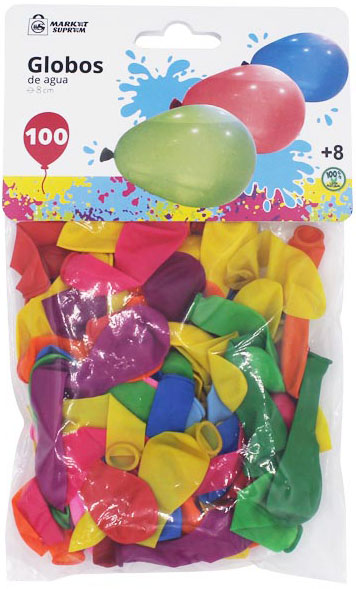 GLOBOS DE AGUA DE Ø 8CM. EN SET DE 100 UNIDADES. DE MARKET SUPREM 52107.
