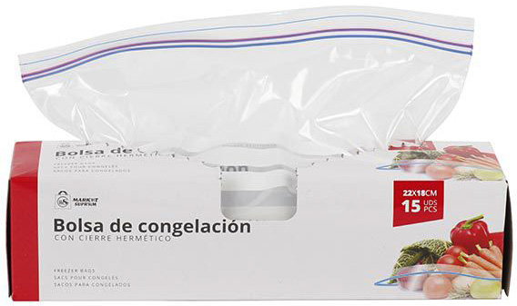 BOLSA DE CONGELACION DE CIERRE HERMETICO DE 22X18CM. EN PAQUETE DE 15 UNIDADES DE MARKET SUPREM A1470.