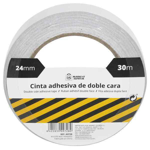 CINTA ADHESIVA DE DOBLE CARA DE 24MM. X 30M. DE MARKET SUPREM A9728.