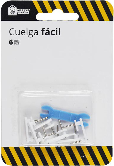 CUELGA FACIL DE 1CM Y 2 PUNTAS EN SET DE 6 UNIDADES. DE MARKET SUPREM 54731.