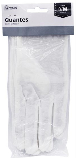 GUANTES DE ALGODON BLANCOS TALLA 8/MEDIANOS. DE MARKET SUPREM A7313.
