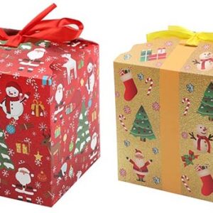 CAJA DE CARTON DECORADA CON MOTIVOS NAVIDEÑOS DE 15X15X15CM. DE MARKET SUPREM A2668. PRECIO POR UNIDAD.