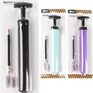 BOMBA DE INFLAR MANUAL DE 25CM. CON LATIGUILLO + BOQUILLAS SET DE AGUJAS. DE MARKET SUPREM A1451. PRECIO POR UNIDAD.