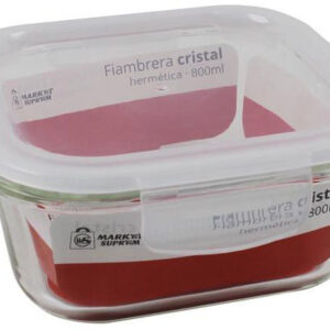 FIAMBRERA DE CRISTAL HERMETICA DE 800ML. CUADRADA MEDIDAS 15X15X7CM. DE MARKET SUPREM 46071.