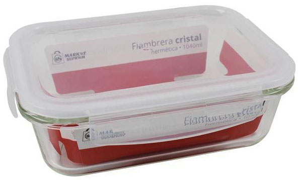 FIAMBRERA DE CRISTAL HERMETICA DE 1040ML. RECTANGULAR MEDIDAS 20X15X7CM. DE MARKET SUPREM 46068.