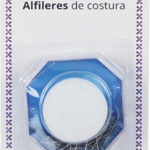 ALFILERES DE COSTURA CON 200 UNIDADES EN CAJA OCTOGONAL DE PLASTICO CON ESPONJA DE MARKET SUPREM A8738.