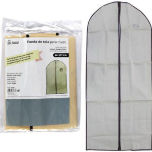 BOLSA FUNDA DE TELA PARA GUARDAR TRAJES DE 60X137CM. CON CREMALLERA. ANTI-MOHO. DE COLOR BEIGE. DE MARKET SUPREM A5868.
