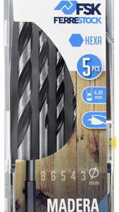 JUEGO BROCAS EN SET DE 5 BROCAS HEXAGONALES DE MADERA DE Ø 3,4,5,6,8 DE FSK FERRESTOCK FSKBRC002.