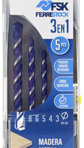 JUEGO BROCAS EN SET DE 5 BROCAS HEXAGONALES DE Ø 3,4,5,6,8 MM. PARA MADERA, METAL, HORMIGON. DE FERRESTOCK FSKBRC103.